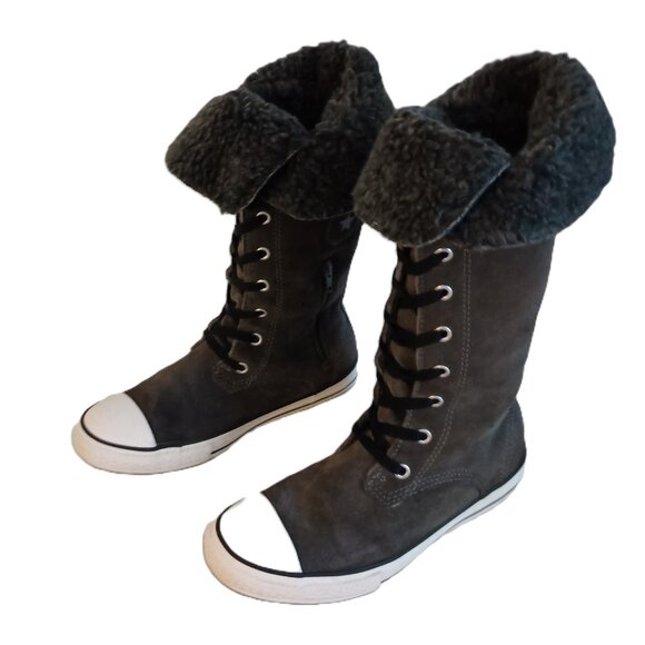 Converse All Stars Shoes - Converse All Star Tall Sneakers Gray Suede High Top Women Size 6 / Junior Size 4